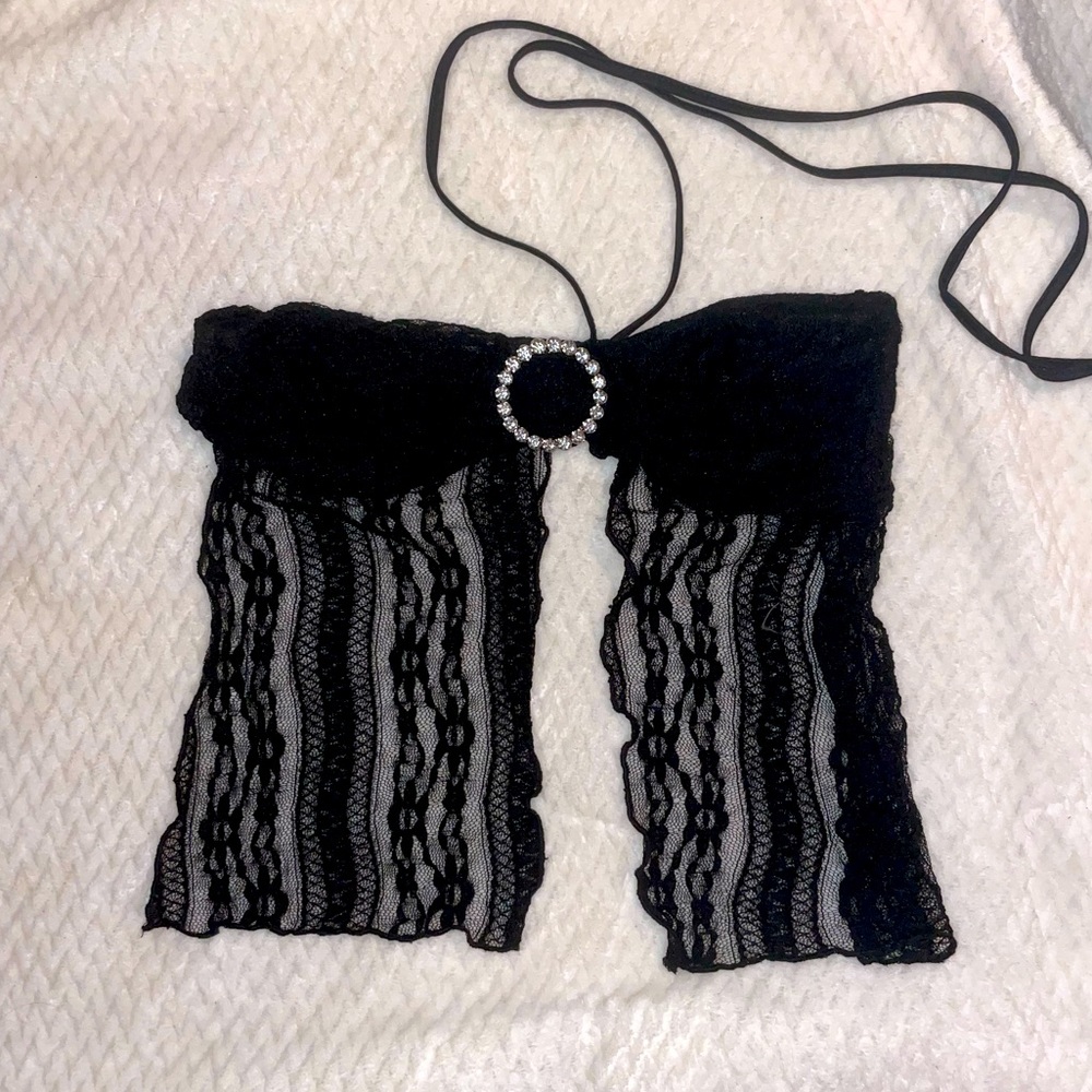 Y2K Rhinestone Lace Halter Top